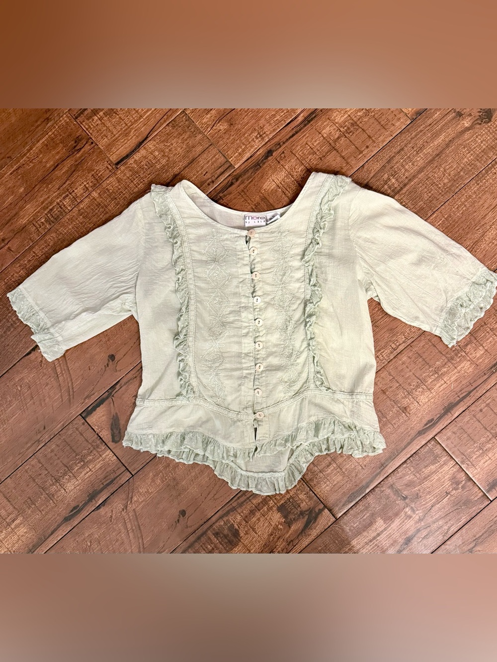 Vintage More by Lata Sage Green Embroidered Cotton Cottagecore Fairycore Blouse